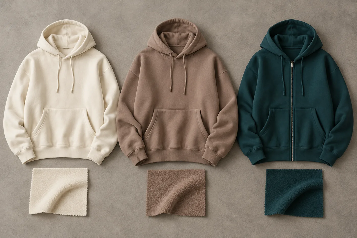 Pull classique fictif, pull à épaules tombantes et sweat à capuche zippé sur le devant avec échantillons de polaire.